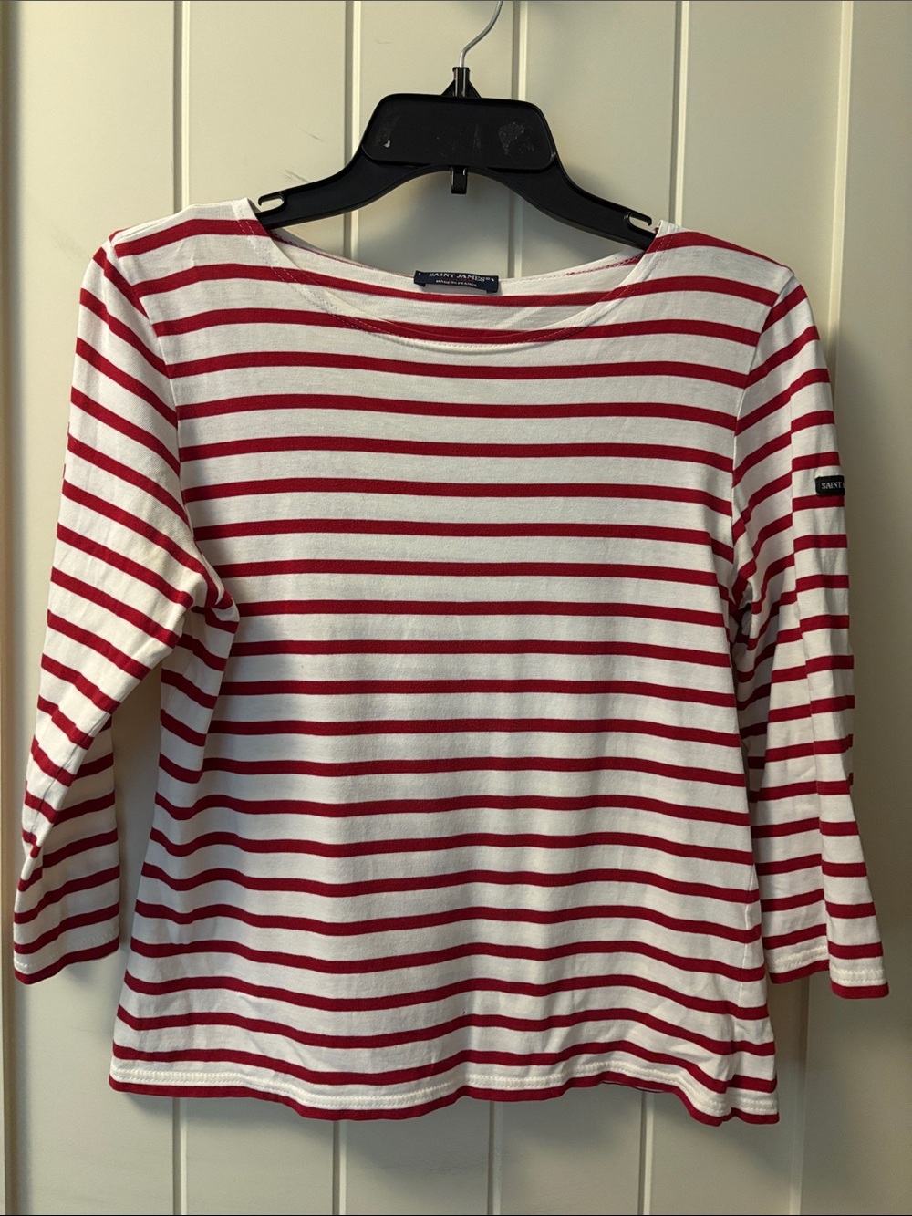 Saint James Red and White Breton Stripe Long Sleeve Top